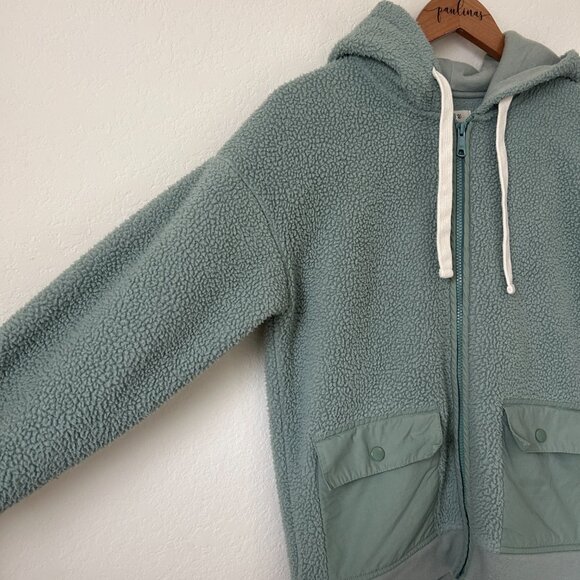 Madewell Jacket Womens XS Frosted Willow Green Resourced Fleece Hooded Full Zip - Picture 4 of 9